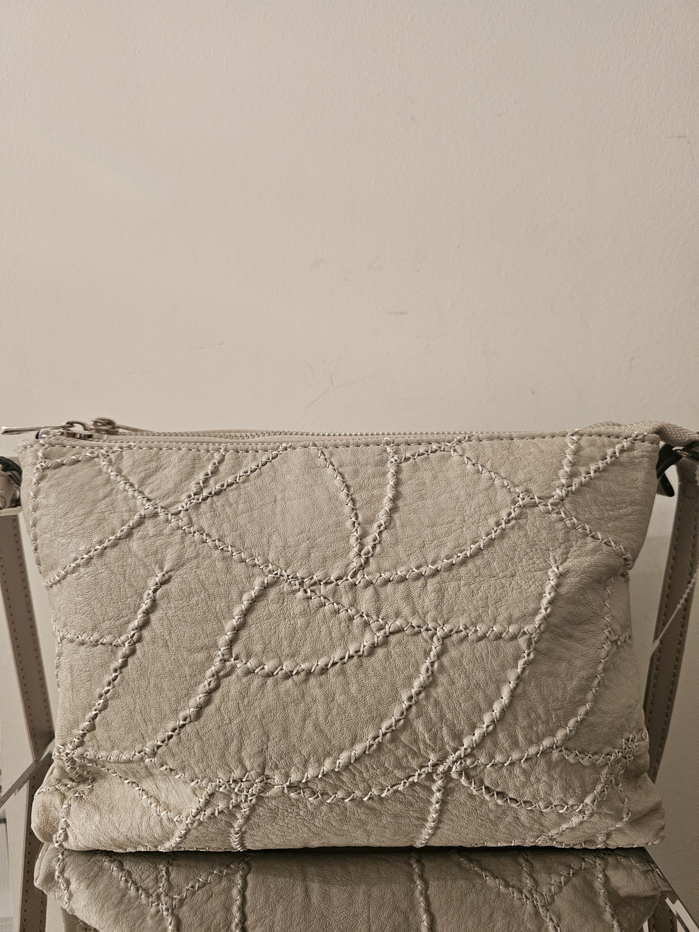Cream Quilted Stitch Crossbody Bag